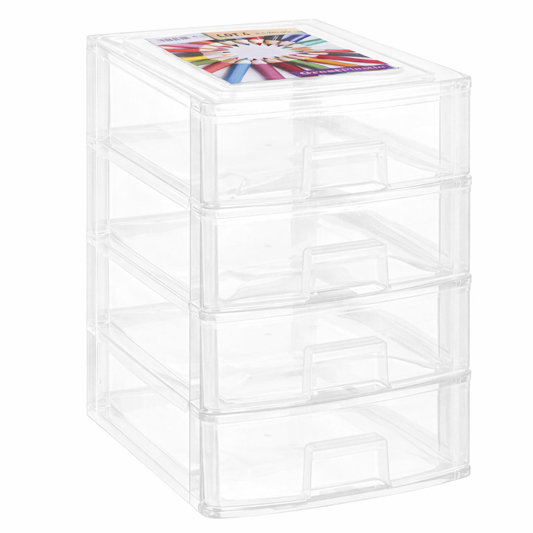 Schubladenbox DIN A4 mit 4 Schubladen 35,5x26,5x35 cm - transparent Kunststoff Drawer Tower Box Orga