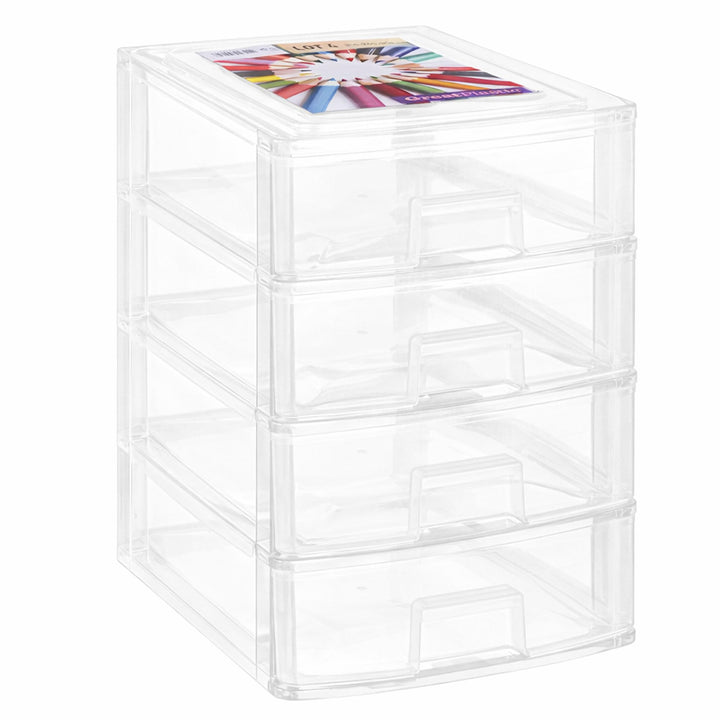 Schubladenbox DIN A4 mit 4 Schubladen 35,5x26,5x35 cm - transparent Kunststoff Drawer Tower Box Orga