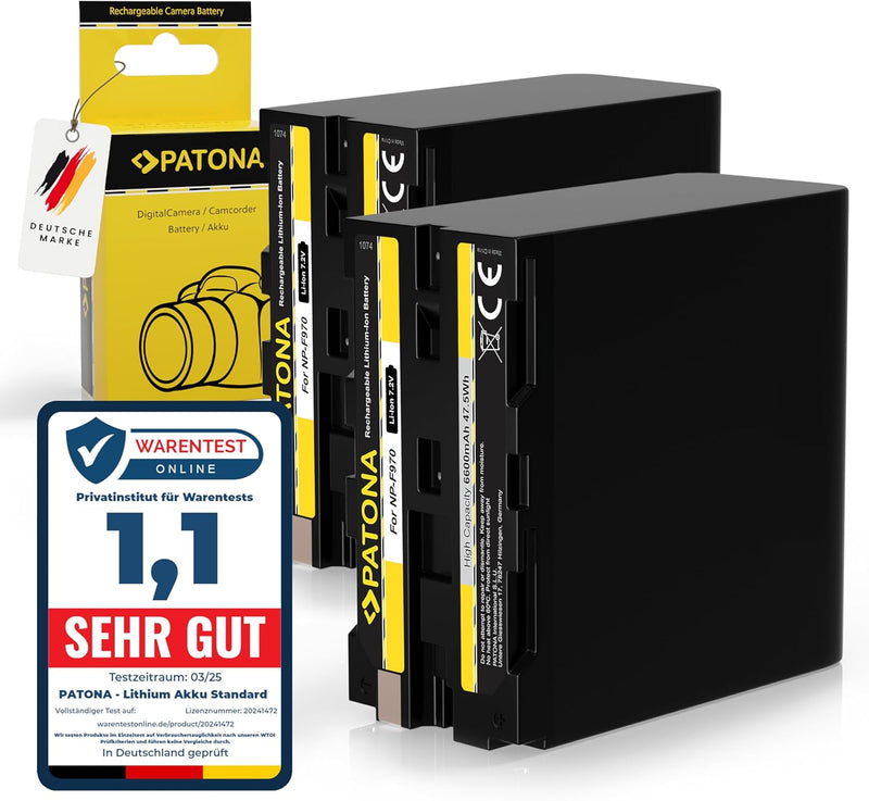 PATONA 2X Akku NP-F970 6600mAh Kompatibel mit Sony MVC-FD200 DSR-PD170 2x NP-F970, 2x NP-F970