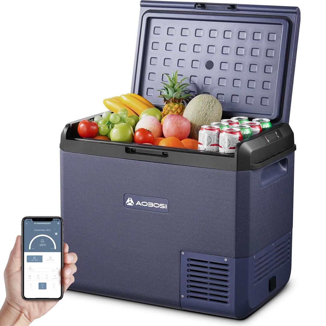 AAOBOSI Kompressor Kühlbox, 60L Auto Kühlbox 12V 230V, IPX4 Wasserdicht Kühlbox Elektrisch -20°C bis
