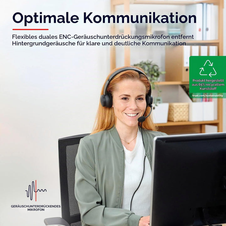 Trust Ayda USB Headset mit Mikrofon On-Ear, Noise Cancelling ENC Mikrofon, Leichtes Design, 65% Recy