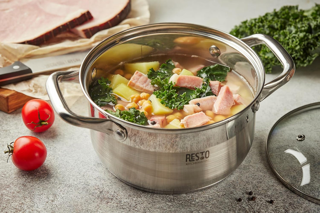 RESTO Edelstahltopf 22cm - Suppentopf, Universaltopf 3,5l - Schmortopf mit Deckel - Topf für alle He
