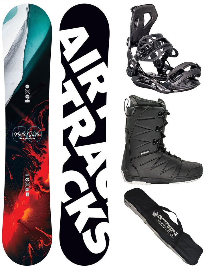 AIRTRACKS Snowboard Set Board North South Four Wide Camber + Snowboard Bindung Master + Snowboardboo