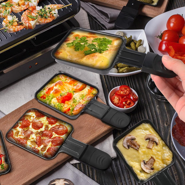 HengBO Raclette Pfännchen Ersatz, Edelstahl Antihaftbeschichtet, Schwarz, 18x8x1.5cm, 4 Stück, Mini