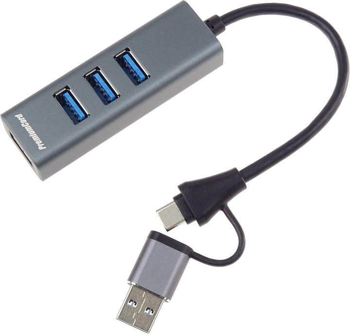 PREMIUMCORD SuperSpeed USB 2in1 Hub auf 4X USB A, Datenübertragung 3.2 Gen1 5Gbit/s, Typ-C Steck