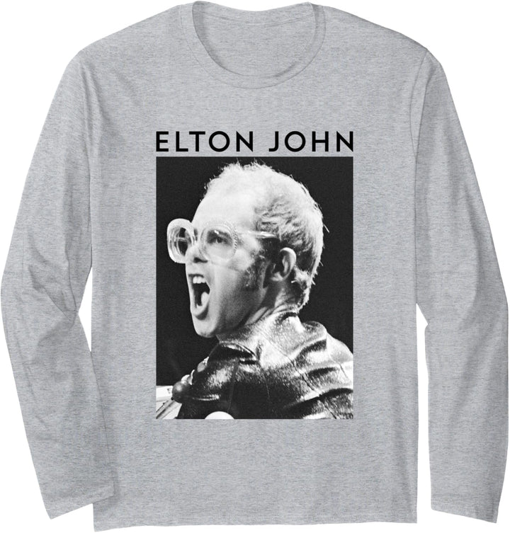 Elton John Offizielles Foto in Schwarz-Weiss Langarmshirt