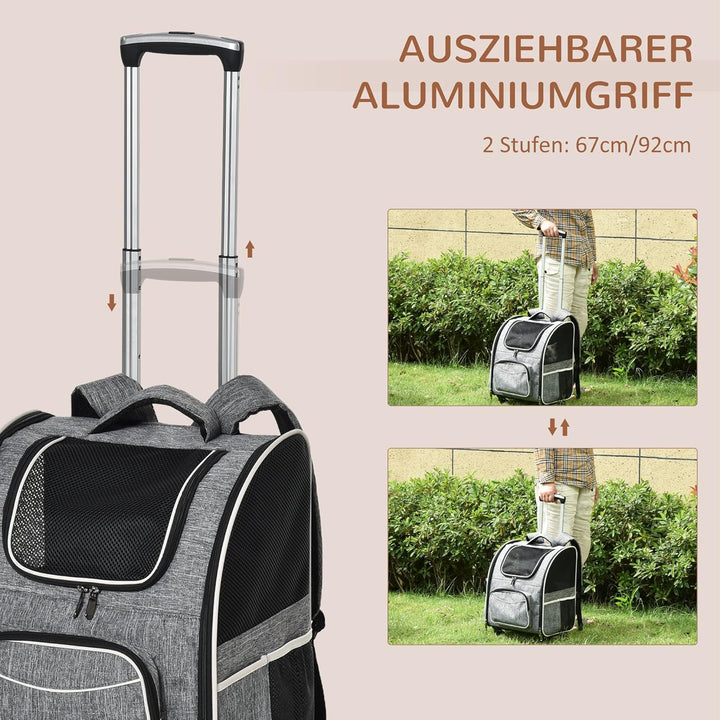 PawHut Hundetrolley mit Rollen Katzenrucksack mit Teleskopgriff Transportbox Transporttasche für Aut
