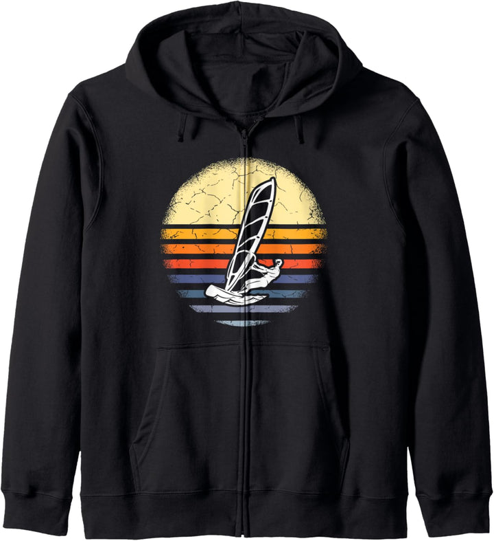 Retro Sonnenuntergang Windsurfen Kapuzenjacke