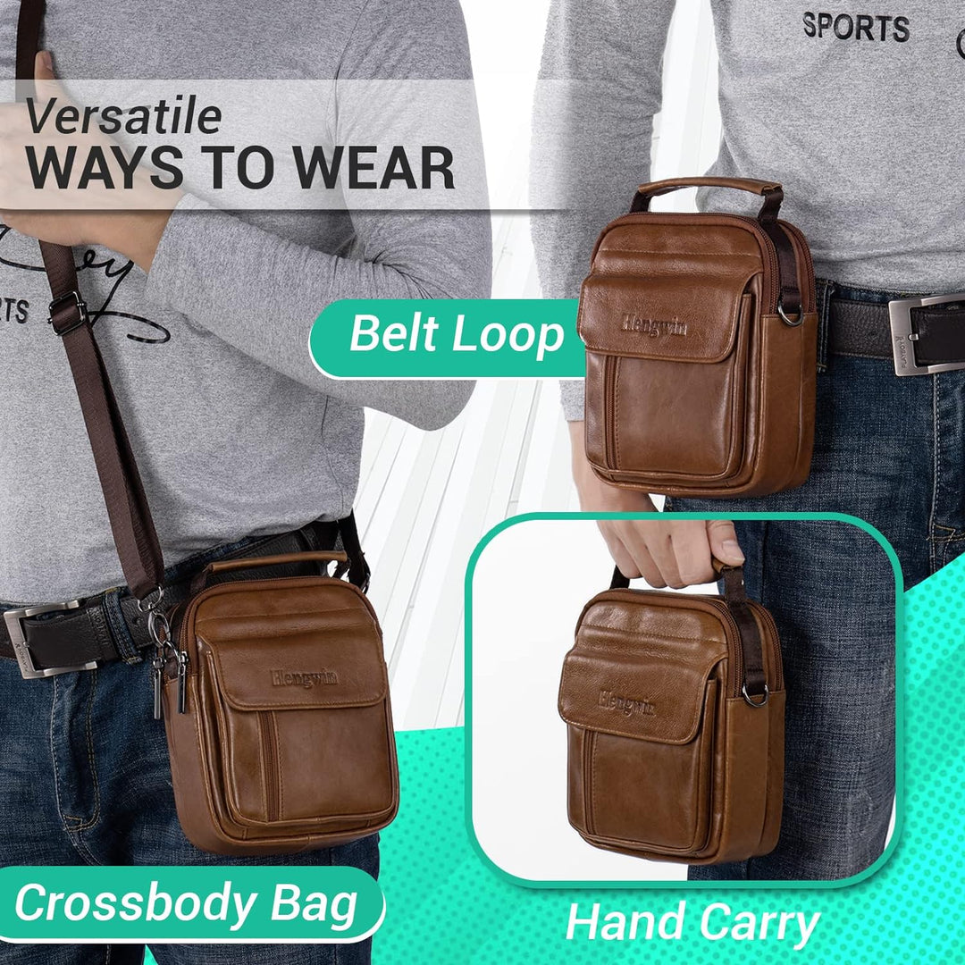 hengwin Leder Schultertaschen Herren, Kleine Umhängetasche Männer Business-Tasche Messenger Bag Hand