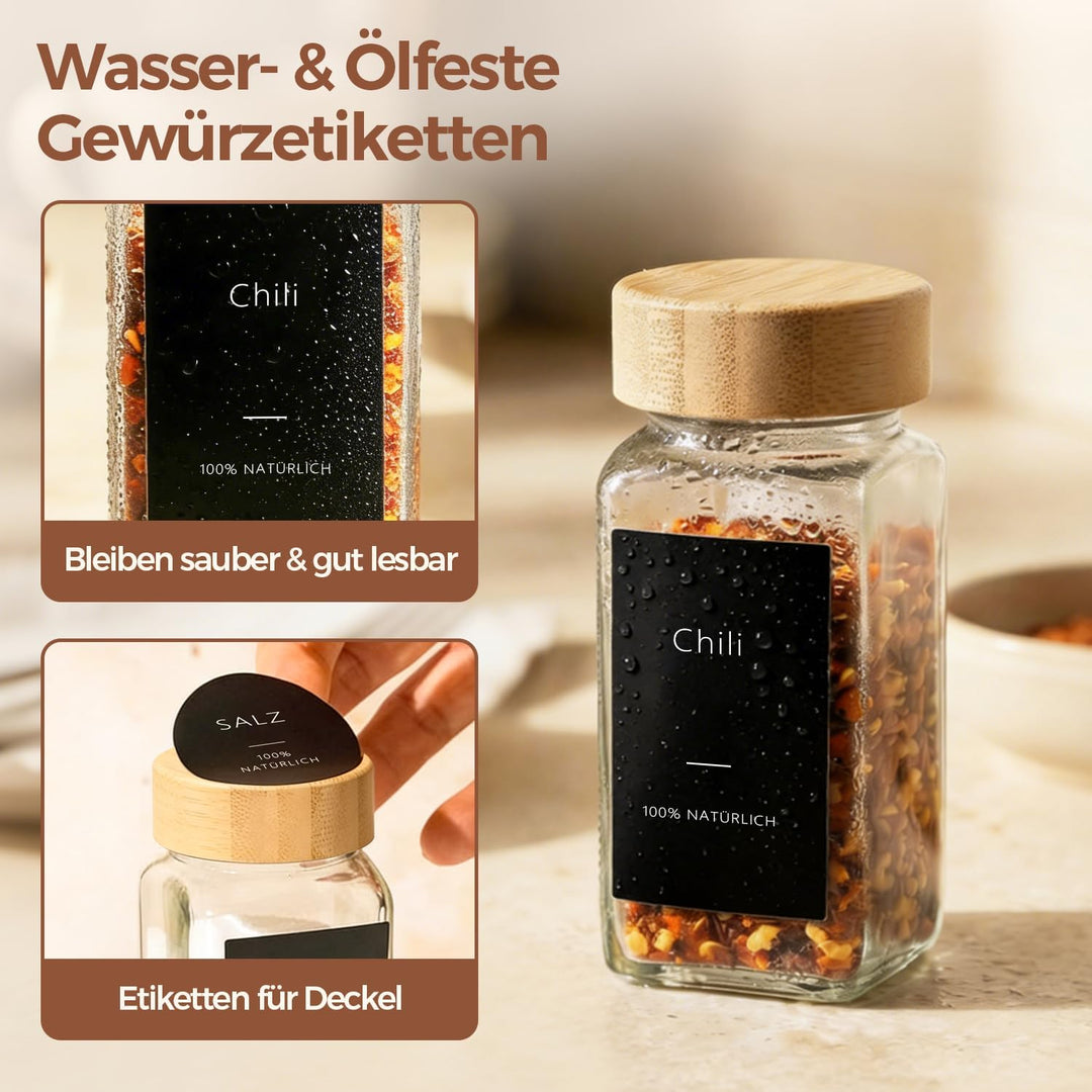 ComSaf Gewürzgläser Set 12 Stück 120 ml (4,7 × 4,7 × 10,8 cm), platzsparende Aufbewahrung für schnel
