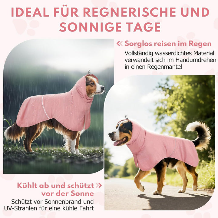 Wasserdichter Hunderegenmantel mit Reflektorstreifen & Leinenöffnung - Atmungsaktiver Regenjacke für