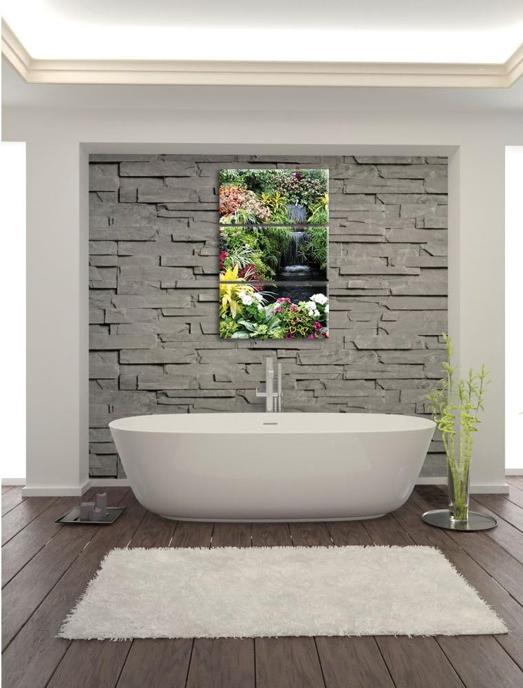 Pixxprint farbenfrohe Blumenoase 3-Teiler Leinwandbild 120x80 Bild auf Leinwand