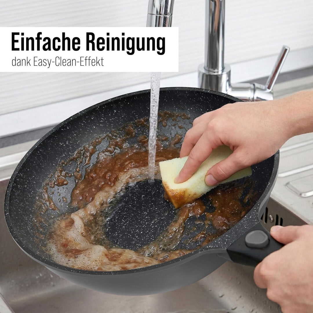 Stoneline Imagination Plus Wok 30 cm, mit Glasdeckel und abnehmbarem 3-Stufen-Sicherheitsgriff, Wokp