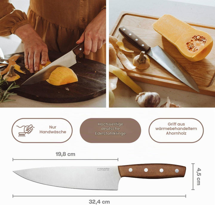 Fiskars Folken Kochmesser, Gross, Klingenlänge 20 cm, Klinge aus deutschem Edelstahl, Griff aus FSC-