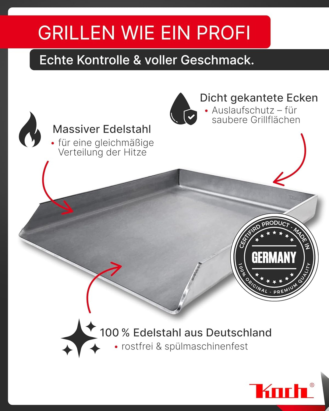 KOCH #42 PLANCHA 40 x 30 x 4cm - Grillpfanne Grillplatte Burger- Steakplatte made in Germany – Hochw