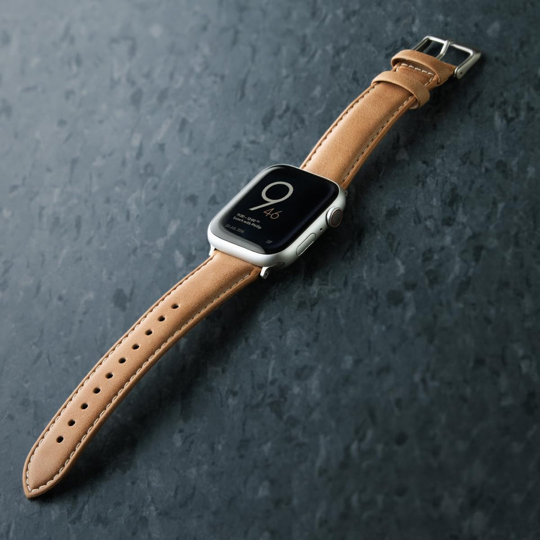 Archer Watch Straps - Uhrenarmbänder aus Hochwertigem Genarbtem Leder für Apple Watch Kamelfarben/Na