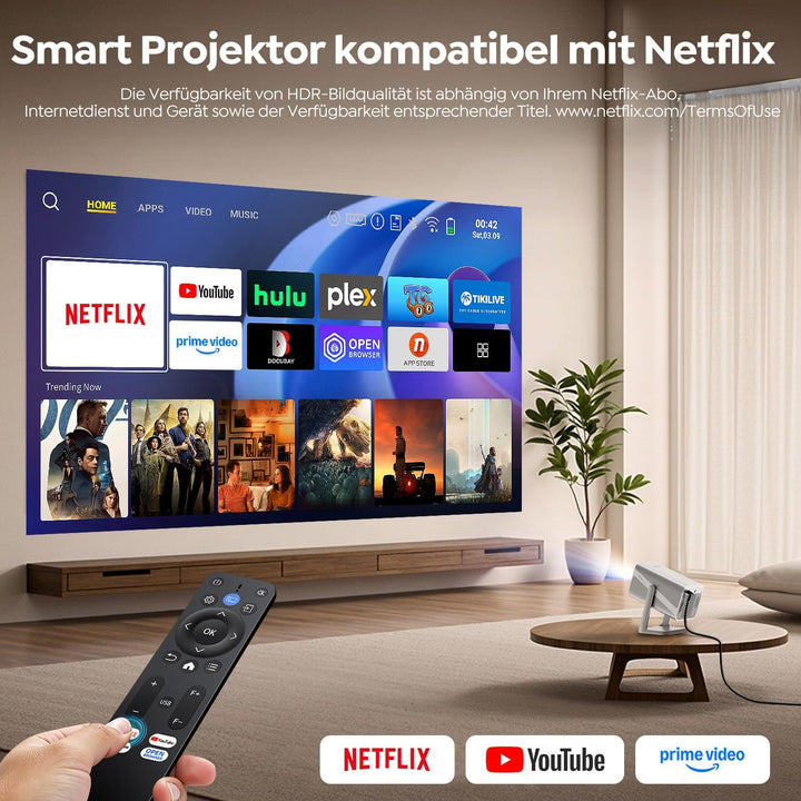 Smart Beamer [Kompatibel mit Netflix &amp; Dolby Audio] Beamer 4K Heimkino 1080P FHD, Tragbarer Projekto