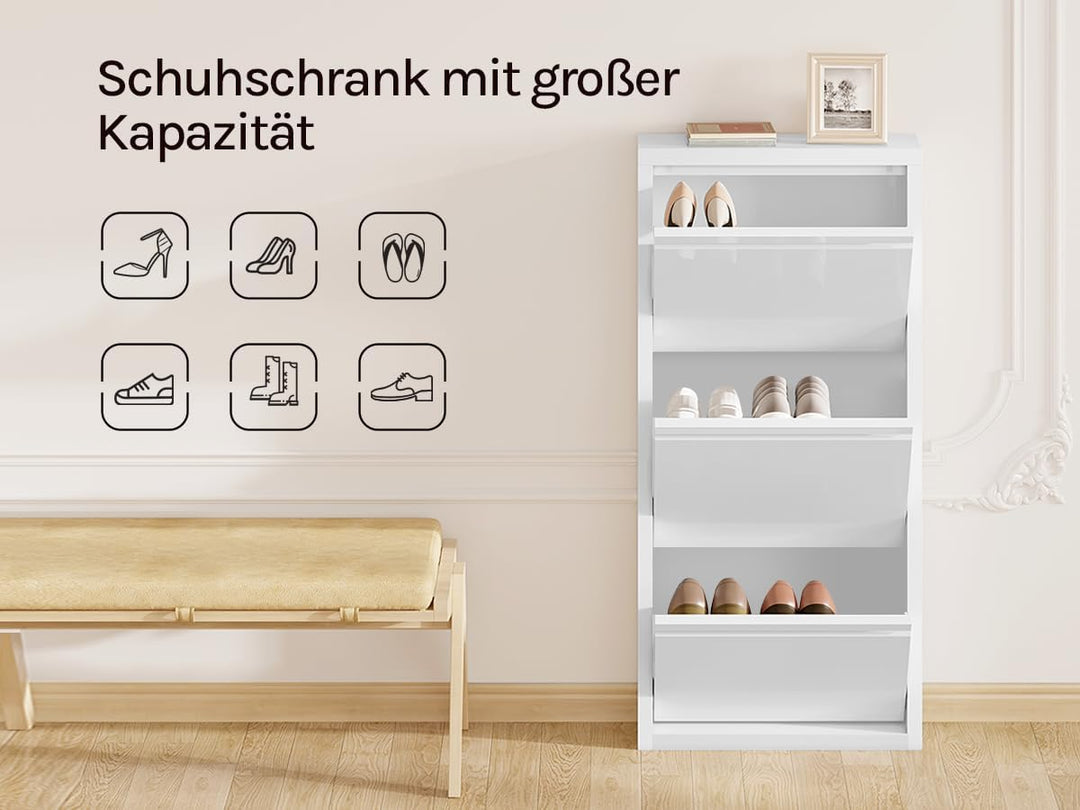 WOLTU Schuhschrank mit 3 Klappen, Schuhregal geschlossen, Schuhkommode schmal, aus Metall, für Flur