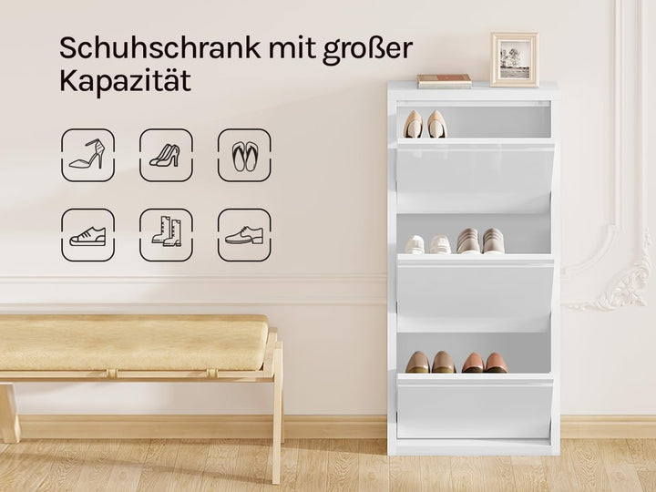 WOLTU Schuhschrank mit 3 Klappen, Schuhregal geschlossen, Schuhkommode schmal, aus Metall, für Flur