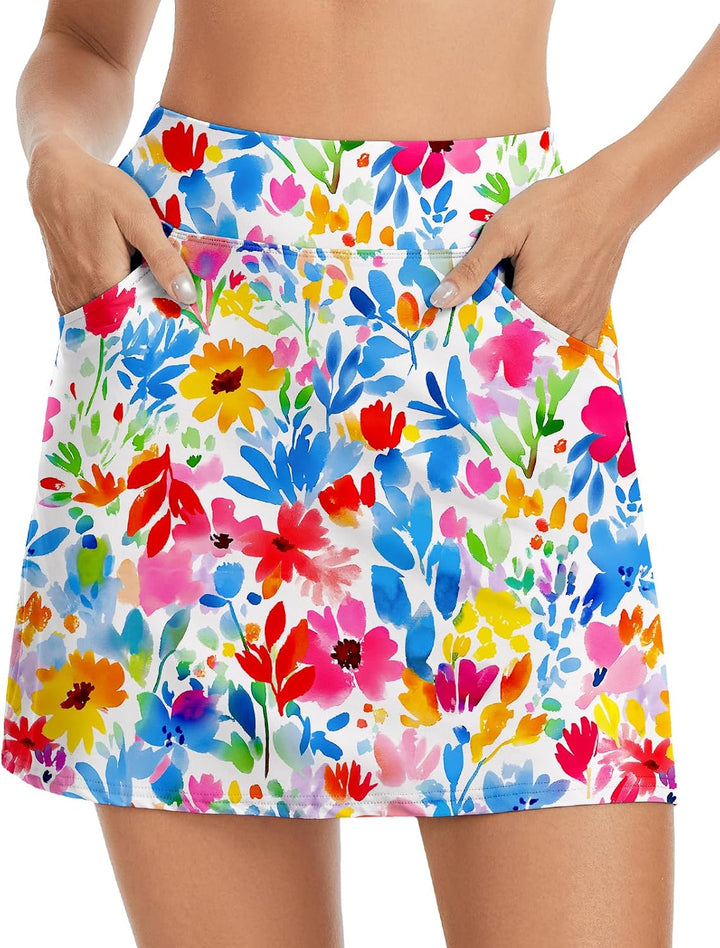 Soneven Hosenrock Damen Knielang Tennis Rock mit Hose Drunter Mädchen Pleated Wanderrock Sommer Spo