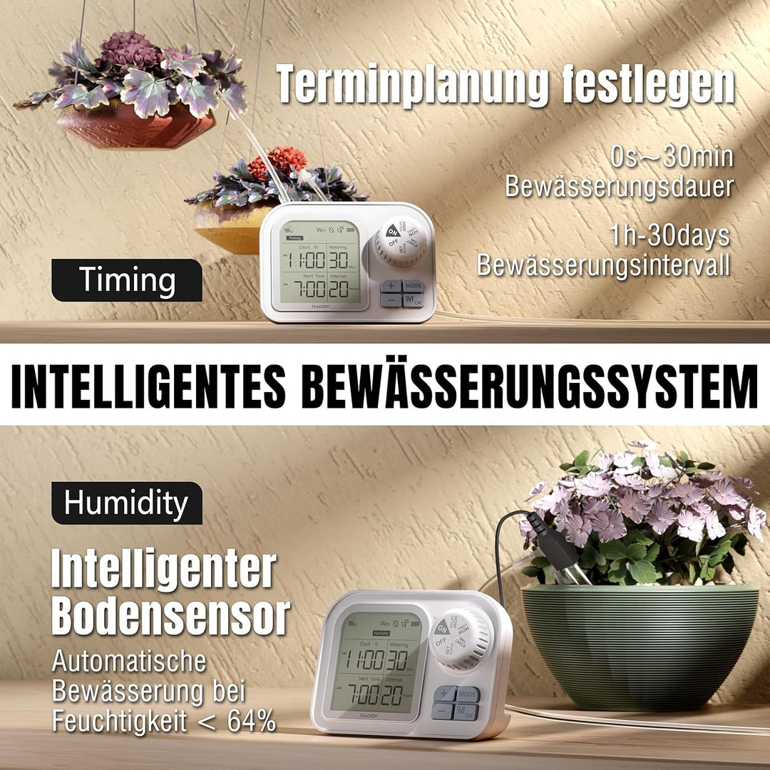 Raddy WS-7 Solar-Automatische Bewässerungssystem, IPX7-Wasserdichtigkeit, Bewässerung für 15 Topfpfl
