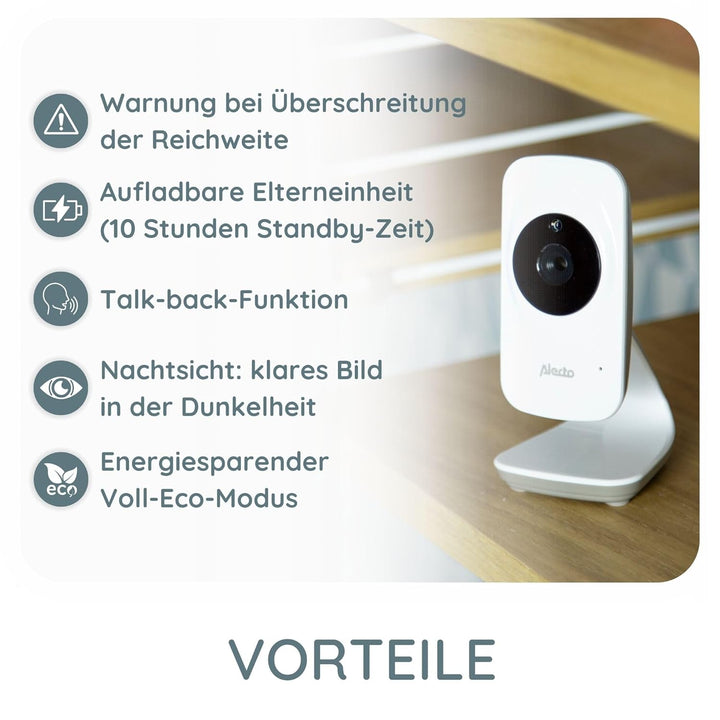 Alecto DVM-71 Babyphone mit Kamera - Grosse Reichweite (bis zu 50 m im Innenbereich - bis zu 300 m i
