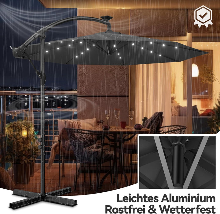 ACXIN Alu Sonnenschirme Ø350cm mit Solar LED Beleuchtung Ampelschirm mit Kurbelvorrichtung Höhenvers