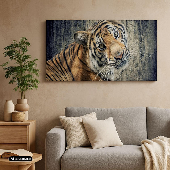Wandbilder Dekoration Wohnzimmer Indien stein tiger wild Panorama Bilder auf Leinwand 120x50cm Leinw