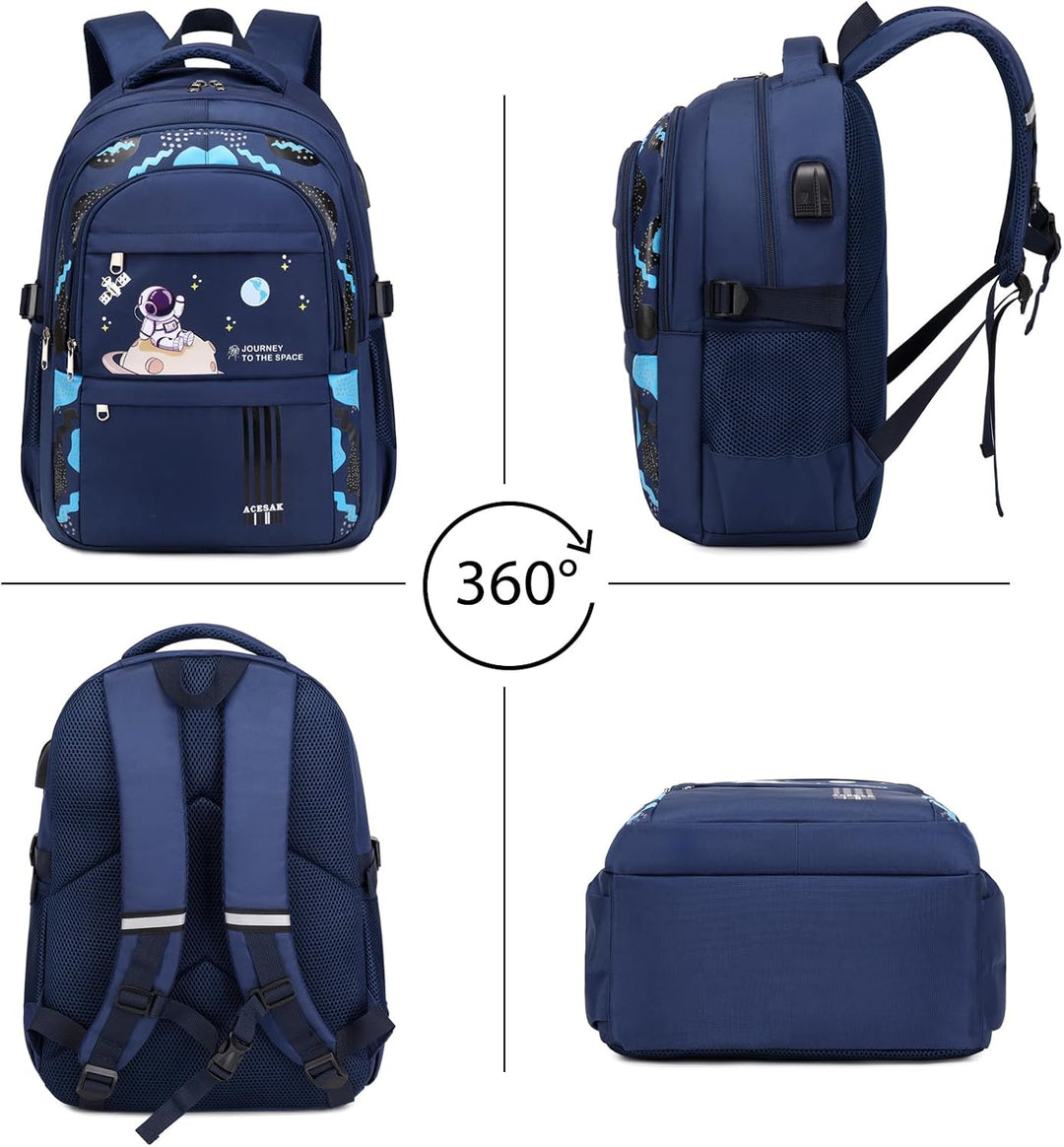 ACESAK Schulrucksack Jungen - Schulranzen mit Lunch Bag - Schultertaschen Set für Kinder Jungen Mädc