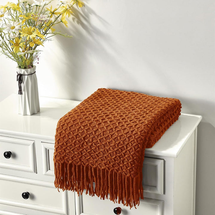 CREVENT Boho-Strickdecke im Landhausstil für Couch, Sofa, Sessel, Bett und Wohnkultur – weich, warm,