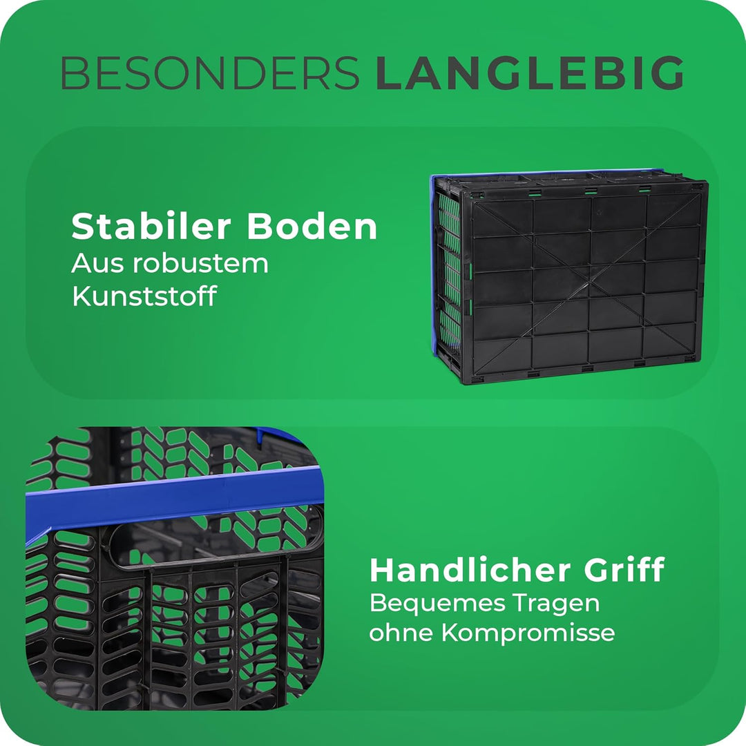 Novaliv Klappboxen faltbar stabil 2x 30L Blau Schwarz baskets Einkaufskiste Klappkisten Set Tragebox