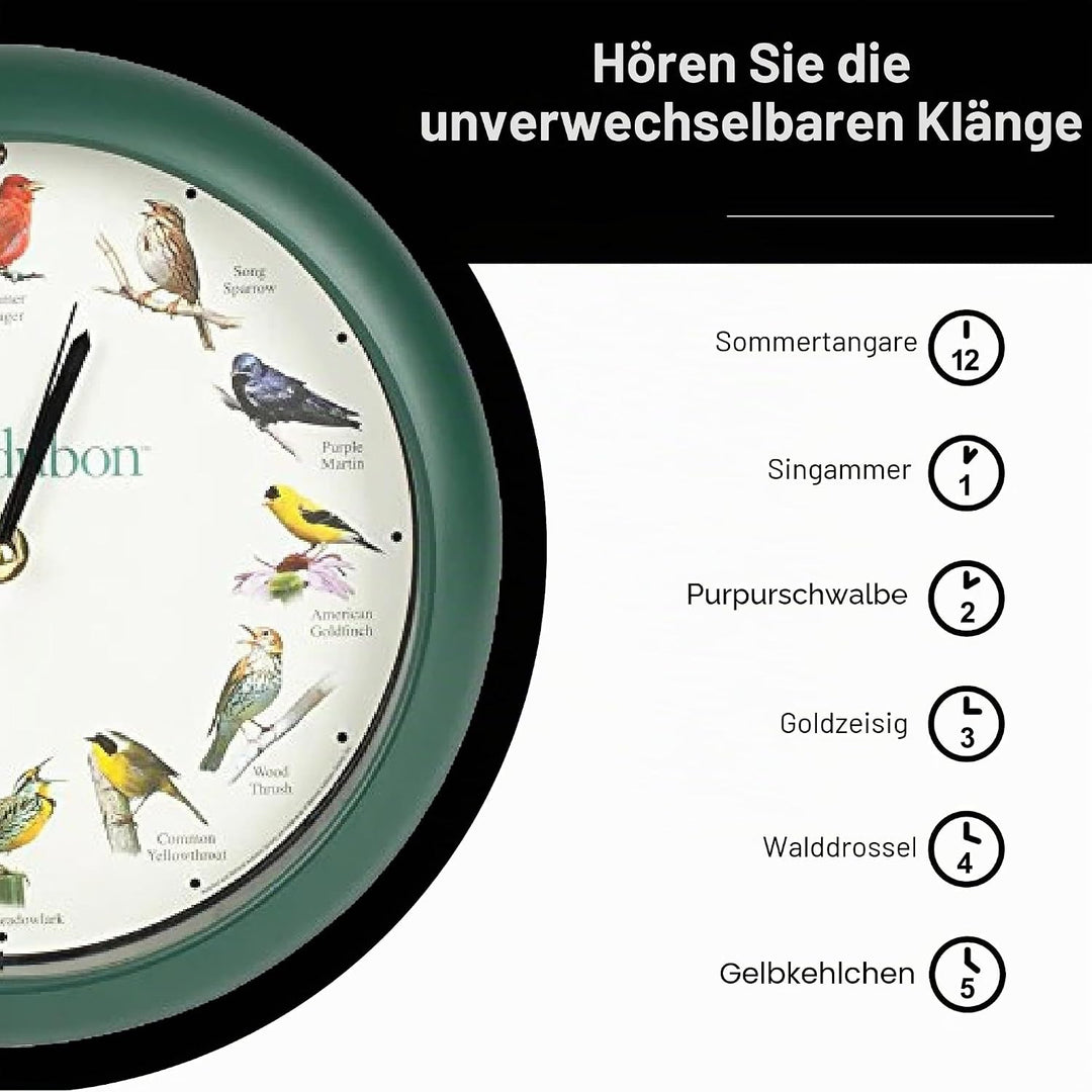 Mark Feldstein & Associates Audubon Singing Bird Wanduhr, Schreibtischuhr, 20,3 cm 8" Grün, 8" Grün