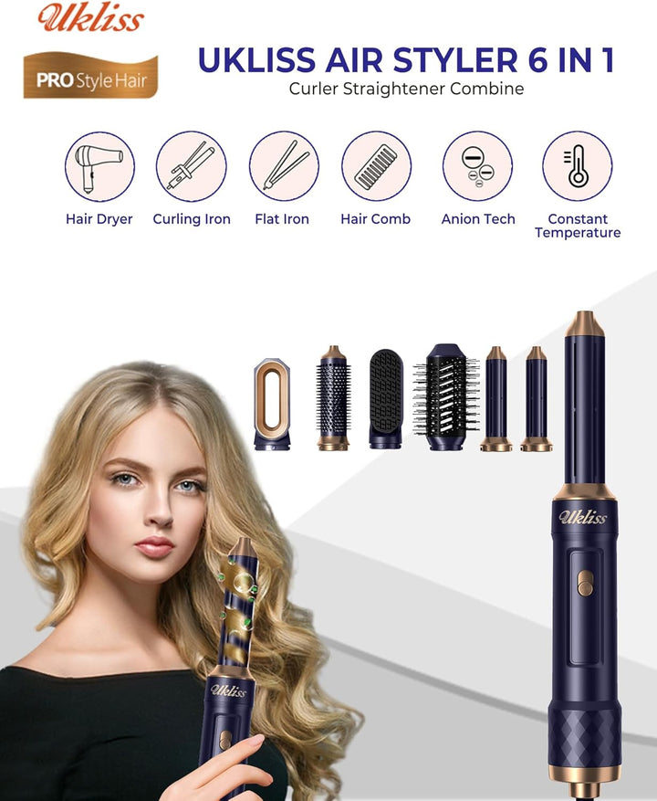 Hair Styler 6 in 1, UKLISS Haartrockner & Haarstyler Set mit Automatisch Wrap Lockenbürste, Thermal