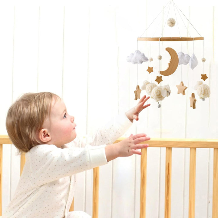 Herfair Mobile Baby Bettglocke mit Sterne Mond Schafe Hölz Mädchen Hängende Mobile Windspiel für Bab