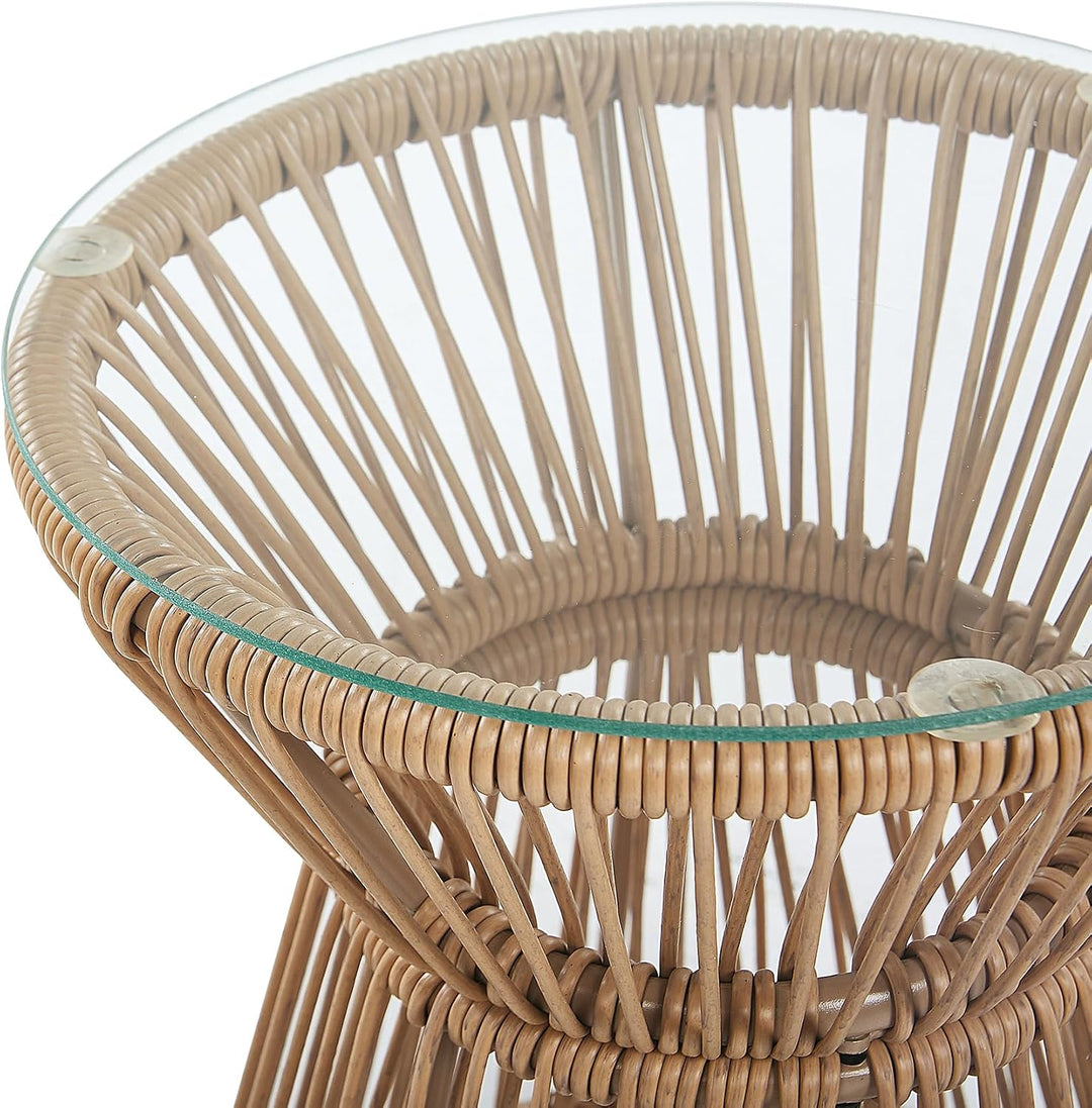 Gemütliches Balkonset Rattan/Stahl 2 Stühle 1 Tisch hellgraue Auflagen Trestina