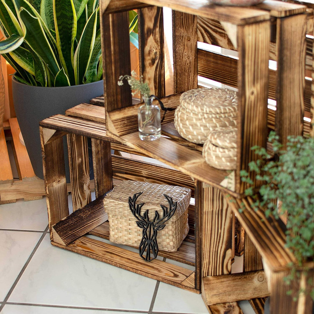 LAUBLUST Vintage Holzkisten 3er Set Geflammt - ca. 50x40x30cm | Weinkisten &amp; Obstkisten | Deko- &amp; Mö