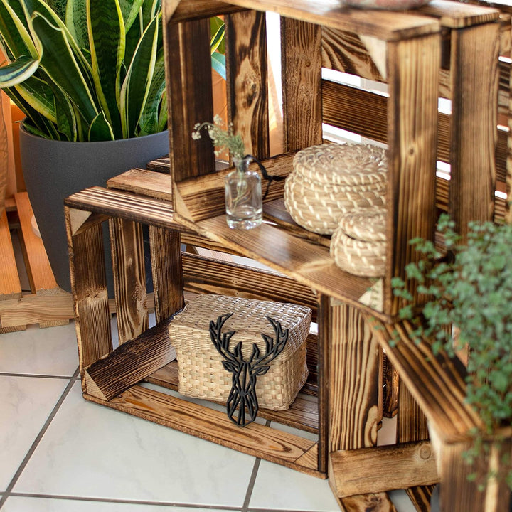 LAUBLUST Vintage Holzkisten 3er Set Geflammt - ca. 50x40x30cm | Weinkisten &amp; Obstkisten | Deko- &amp; Mö