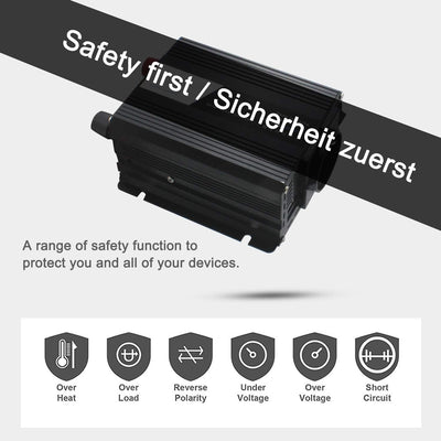 Yinleader Wechselrichter 400W 12V auf 230V 2 USB kfz Spannungswandler Inverter DC AC Umwandler Strom