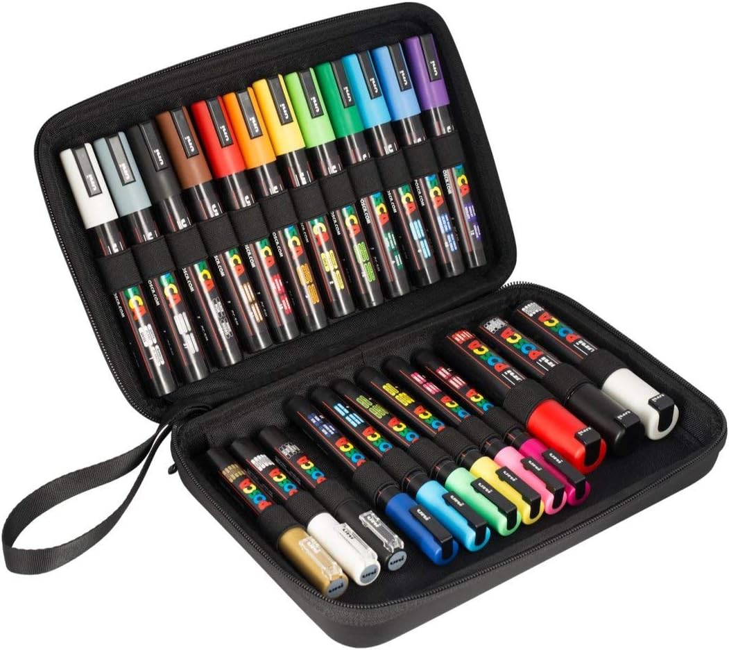 uni-ball 186824 - POSCA Marker , 24 Stifte im Koffer, für viele Oberflächen geeignet, Verschiedene S