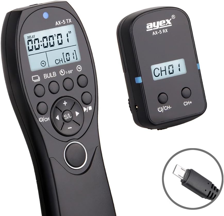 ayex Funk Timer-Fernauslöser AX-5, Kompatibel mit Sony (S2) z.B. a9II a7 a7RIV a7SIII a6600 a6000, a