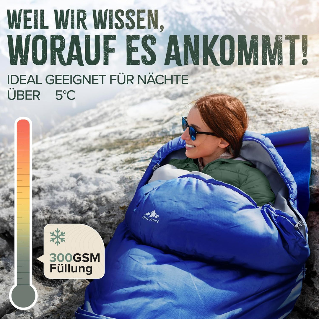 Schlafsack Outdoor I [300GSM] Warmer & 1700g Leichter Schlafsack für Frühling, Herbst und Winter [-5