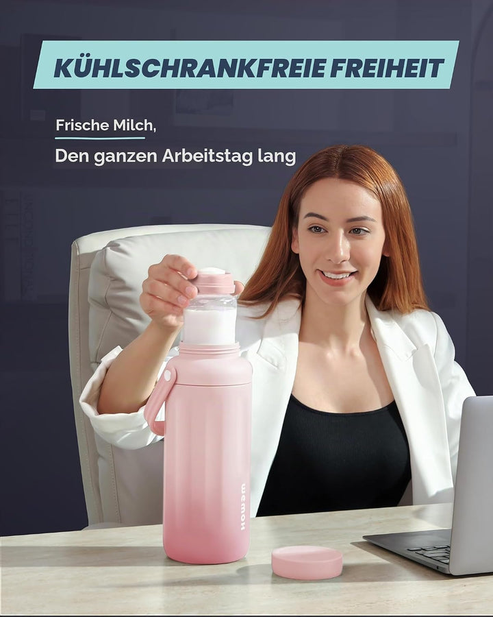 Muttermilch-Kühlflasche – 24 h Doppelwand-Kühlung, TSA-zugelassen, mit 2 auslaufsicheren Flaschen &