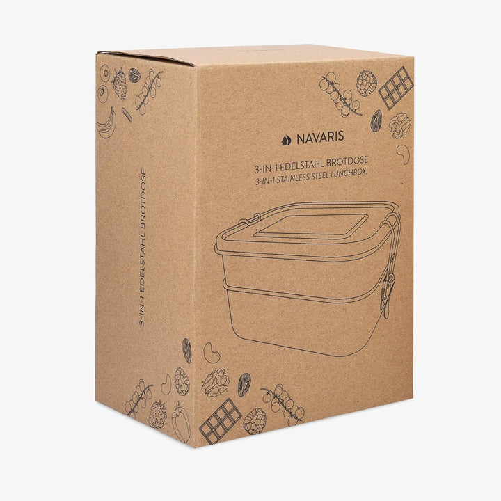 Navaris Brotdosen Set 3-teilig - Doppeldecker Lunch Box aus Edelstahl inkl. Mini Behälter - Doppel B
