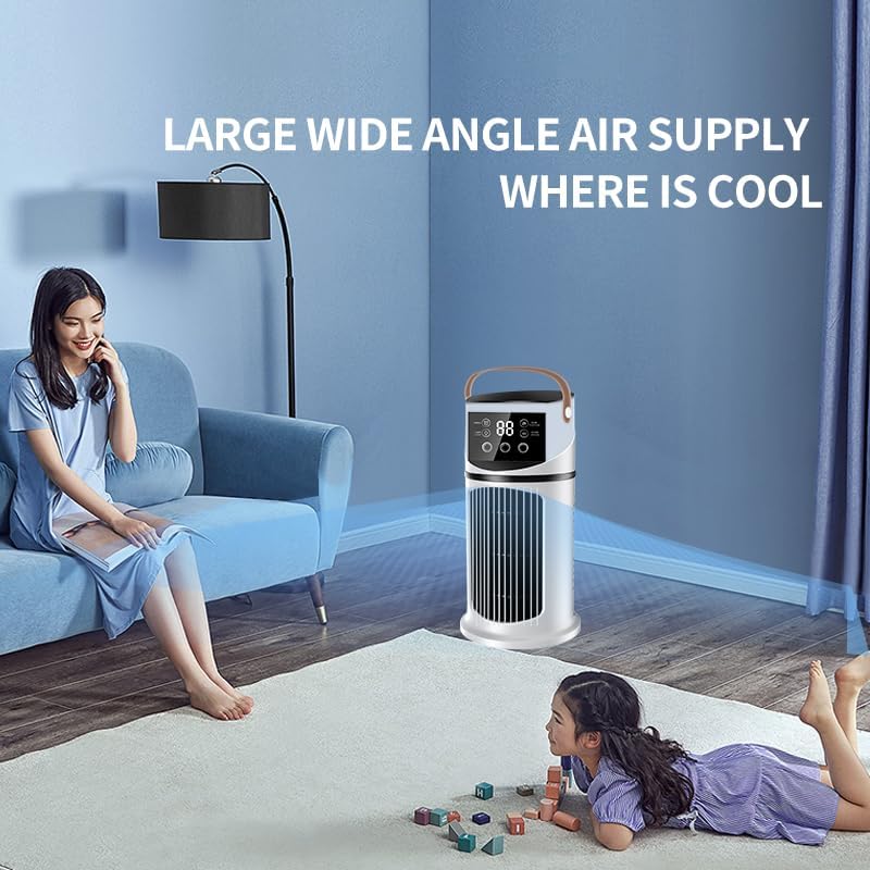 Mini klimaanlage, Mobile Klimaanlage mit 9 Geschwindigkeiten & 8H Timer, 7 Farben Nachtlicht, 3-Loch