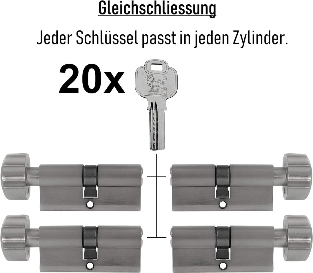 4x Knaufzylinder KD 70 mm 35/35 gleichschliessend inkl. 20 Schlüssel