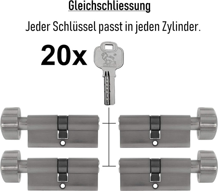 4x Knaufzylinder KD 70 mm 35/35 gleichschliessend inkl. 20 Schlüssel