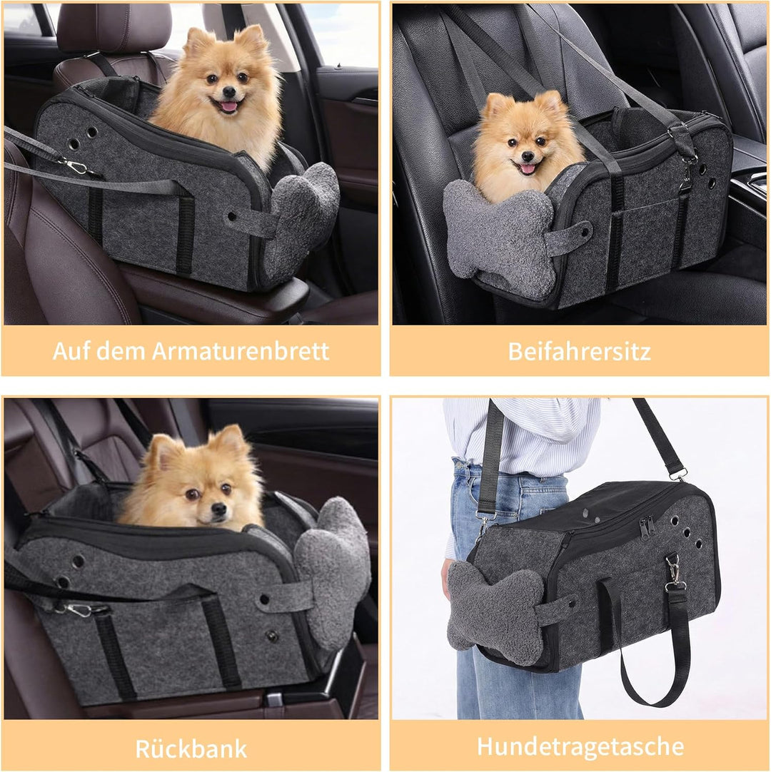 Hunde Autositz für Kleine Hunde & Katzen - Sicher auf Rücksitz, Beifahrersitz & Mittelkonsole mit Do