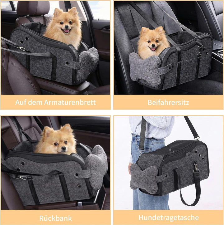 Hunde Autositz für Kleine Hunde & Katzen - Sicher auf Rücksitz, Beifahrersitz & Mittelkonsole mit Do