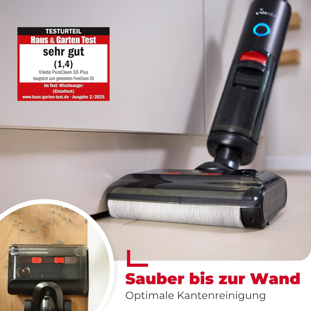 Vileda PureClean S5 Plus - Kabelloser Nass- & Trockensauger mit Zubehör - 3-in-1 Kehren, Saugen & W