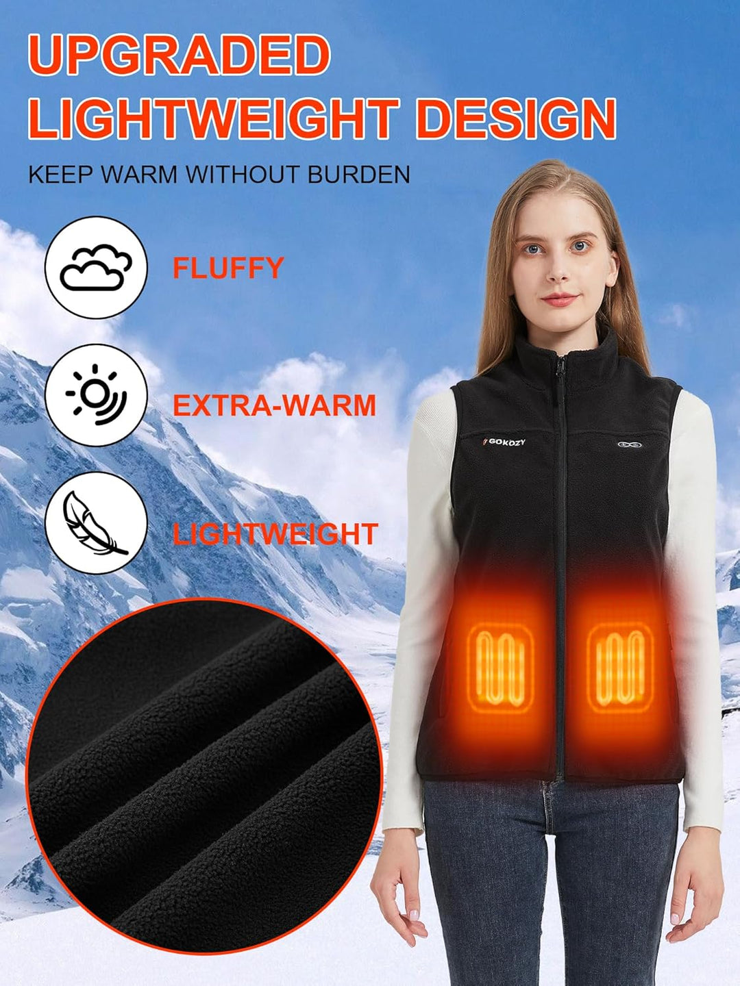 Gokozy Beheizbare Weste Damen mit Akku,Leichtgewicht Heizweste Damen mit 5 Heizzone, Beheizbare Jack